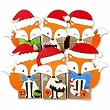 Papierdrachen Adventskalender 2025 zum Befüllen - Füchse - Kraftpapier Set mit 24 braunen Papiertüten & Stanzteilen - inkl. Zahlenaufklebern