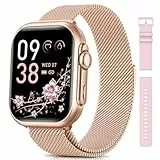 Sanorum Smartwatch Damen mit 1000mAh Akku, 1,85’’ AMOLED Fitnessuhr Damen mit Telefonfunktion/5ATM Wasserdicht/120+ Sportmodi/Herzfrequenz/SpO2/Blutdruck, Smartwatch für Android iOS, Roségold