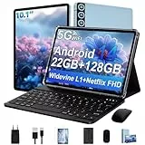 ZIOVO 2026 Tablet 10 Zoll Android 14 Tablet PC mit 22GB RAM+128GB ROM(2TB TF), FHD 1280 * 800, 2.4G+5G WLAN, Octa-Core 2.0GHz, 8000mAh, 5MP+8MP, BT 5.0, GPS Tablet mit Tastatur und Maus - Blau