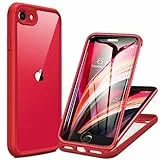 Miracase 360 Grad Hülle kompatibel mit iPhone SE 2022/ SE 2020/ iPhone 8, Ganzkörper Schutzhülle mit eingebauter Glas Displayschutzfolie, Stoßfeste Fullbody Handyhülle, Rot