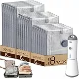 Vacbird Vakuumbeutel für Kleidung mit Kabelloser Vakuumpumpe, 18 Stück (6x 40x50cm, 6x 40x60cm, 6x 50x60cm), Wiederverwendbare Vakuumbeutel für Reisen, Bettdecken, Umzug, Bettwäsche