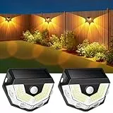 Goffii Solarlampen für Außen mit Bewegungsmelder, 2 Stück Super Helle Solar Wandleuchte Aussen Garten 3 Modi IP65 Wasserdicht Solarleuchten Außen für Garten Zaun Hof Wand, Warmes und Weißes Licht