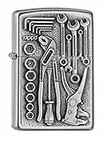 Zippo Sturmfeuerzeug - Toolbox, Street Chrome, Emblem - Nachfüllbar - Wiederverwendbar - Windfestes Design - Geschenkbox - Made in USA