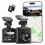 Dashcam Auto WiFi 2K, Mini Vorne Autokamera mit 64GB Karte Unterstützt externes GPS-Modul,APP,IPS-Bildschirm,Ultra Nachtsicht,150°Weitwinkel,WDR,24 Std. Parkmodus und Bewegungserkennung,G-Sensor