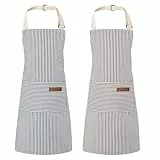Livdouyu 2 Stück Schürze Kochschürze Damen Verstellbare Küchenschürze mit Taschen Männer Kittelschürze Baumwolle Blau Grau Schürze zum Kochen, Malen, Backen, Hausarbeiten
