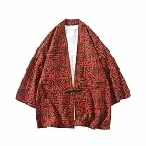 Modeewel Japanischer Kimono Cardigan Herren Traditionelle Japanische Kleidung Männliche Strickjacke Umhang Mantel Kimono Cosplay Kostüm Sommer 3/4 Lässig Strickjacke