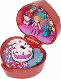 Polly Pocket Schatullen-Spielset zum 80. Jubiläum von Mattel, Schmuckkästchen mit Puppe, Ballontier und Ring, Ringetui zum Thema Feierspaß, JGK21