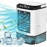 4-in-1 Mini Portable Air Conditioner, Mini Klimageräte Luftkühler mit 900ml Wassetank, Klimaanlage Mobil mit 3 Geschwindigkeiten, Kühler Nebel, 7 Farben Licht, Luftkühler Ventilator für Haus Büro