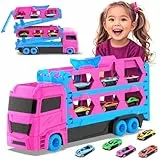 VATOS Transport Truck Spielzeug Autos für Mädchen Alter 3 4 5 6, Kleinkinder Portable Truck Spielzeug mit 6 Race Cars, Carrier Fahrzeuge Set für Kinder
