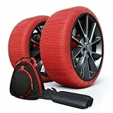 SOTISI Winterreifen Schneeketten L - EN 16662-1- Hochsichere, leicht installierbare Textil Schneeketten für Autos - rutschfeste, strapazierfähige Ketten - Set mit 2 Ketten + Handschuhe(Rossi)