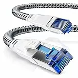CSL - 2m Netzwerkkabel CAT 8 - LAN Kabel Patchkabel - Baumwollmantel - CAT8.1 High Speed Gigabit Ethernet Cable - 40 Gbits - S/FTP PIMF - RJ45 Stecker - Cat6 Cat7 Cat8 komp - 2 Meter - weiß
