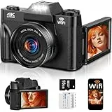 4K 75MP Digitalkamera mit WLAN & 180° Flip 3.0' Bildschirm, Autofokus Vlogging Fotoapparat mit 2X 1500mAh Batterien, Mikro-SD-Karte, Kompaktkamera für Erwachsene, Senioren & Anfänger