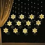 BLOOMWIN Schneeflocken Lichtervorhang Warmweiß 3m, USB Weihnachtesbeleuchtung Fenster Stimmungslichter Fensterbeleuchtung Innen Lichterkettenvorhang für Schlafzimmer Winter Weihnachten Deko