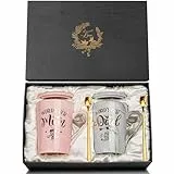 Doublewhale Kaffeetassen-Set für frischgebackene Eltern, Mutter- und Papa-Geschenke, Jahrestagsgeschenk von Tochter und Sohn, 400 ml, goldfarbener Druck, Keramik-Kaffeetassen-Set mit