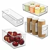 iDesign InterDesign 4er Set stapelbare Aufbewahrungsbehälter aus recyceltem Kunststoff mit Griffen für die Küche, den Kühl- und Gefrierschrank - verschiedene Größen, klar