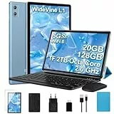 2025 Neueste Tablet 10 Zoll Android 14 Tablets, 20GB RAM+128GB ROM/TF 2TB, WLAN 6, 5G+2.4G WLAN,8-Core,WideVine L1,1280*800 FHD IPS,6000mAh,8MP+5MP,BT5.0,GMS Tablet Mit Tastatur und Maus - Blau