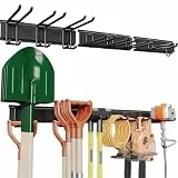 BONTEC Wandmontierter Werkzeughalter, 336 kg Tragfähigkeit, 3 Rail Panels, Verstellbare Garage Wandregale mit 8 Haken, Besenhalter, Gartengeräte Aufbewahrung, Stabil und Rostbeständig, Schwarz