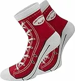 normani 4 Paar atmungsative Baumwoll Socken im Schuh – Design Farbe Rot Größe 43/46