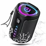 aowoka Bluetooth Lautsprecher mit Licht, 2026 Musikbox Tragbarer Box, Bluetooth 5.4, 15 St, Verbesserter Bass, IPX7 Wasserdicht, Outdoor Lautsprecher für Reisen, Sport, Party, Radfahren