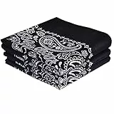 Every-ville 3er Pack Klassische Baumwoll-Bandanas - 100% Baumwolle, 55x55 cm, Paisley-Muster, Schwarz - Großes Halstuch für Damen & Herren​​