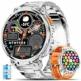 ESFOE Smartwatch Herren mit Telefonfunktion,1.85'' HD Robust Militär Smart Watch mit 730mAh Lange Akkulaufzeit,LED Taschenlampe,IP68 Wasserdicht Fitnessuhr mit 100+ Sportmodi für Android iOS Silber