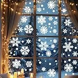 Aonveki Fensterbilder Weihnachten Selbstklebend, 10 Blatt Weihnachtsdeko Innen, Schneeflocken Fensterbild Fensterdeko Weihnachten für Winter Weihnachtsdeko Fenster