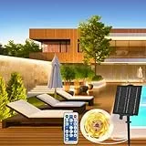 Aitesuo Solar LED Strip 3m, Warmweiß 3000K Solarbetriebene LED Streifen Außen mit Fernbedienung, Dimmbar, 90 LEDs, 8 Modi, Schneidbar, IP65 Wasserdicht, Lichtband Selbstklebend für Garten, Terrasse
