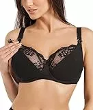 Teyli Damen Still BH - BH Bügel - BH Grosse Grössen Umstandskleidung mit Spitze - Still BH Große Brüste - Damen-BHS Stillen Schwarz 85J