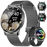 DREMAC Smartwatch Damen,1.32'' Amoled Kreisbogen Display,Damen Armbanduhr mit Pulsumesser/Menstruationszyklus/SpO2/Schlafmonitor,IP68 Wasserdicht Fitness Tracker für iOS Android Schwarz