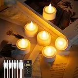 EXTSUD 6 Stück LED Teelichter Kerzen mit Fernbedienung und Timerfunktion, Wiederaufladbare Led Kerzen Flackernde Flamme Elektrische Teelichter für Hochzeiten Partys Tisch Halloween Weihnachtsdeko