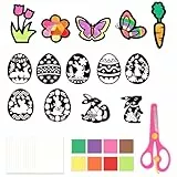 Scinzene Ostern basteln kinder DIY Suncatcher Fensterbilder Set, Oster bastelset kinder mit Seidenpapier, Osterbasteln mit kindern Osterhasen Motive aus Papier, Frühlingsdeko Geschenk