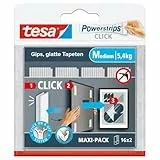 tesa Powerstrips CLICK - Klett-Klebepads zum An- und Abklicken von Bilderrahmen und Wanddekorationen ohne Bohren - selbstklebende Klettband-Strips mit ON und OFF Click-System - Medium - 16 x 2 Stück