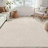 Enyhom Teppich Wohnzimmer 120 x 160 cm Creme - Moderner Kurzflor Waschbar Teppich - 3D Effekt rutschfest Teppiche für Schlafzimmer, Esszimmer, Kinderzimmer - Skandinavische Boho Geometrisch