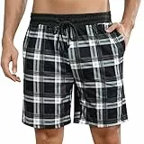 Marvmys Herren Schlafanzughose Kurze Kariert Pyjamahose Shorty Sommer Nachtwäsche Schlafshorts mit Taschen