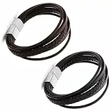 Aroncent 2PCS Herren Damen Armband, Geflochten Weize Wickel Lederarmband Armreif Armschmuck, Magnet Verschluss, Schwarz Braun