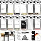 Miorkly Gewürzgläser Eckig Mit Streueinsatz - 12 Stück 120ml Gewürzdosen Mit Edelstahl Deckel, Streuer-Aufsätze, Trichter, Etiketten & Kreidestift