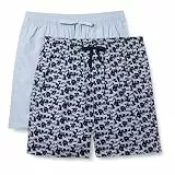 Amazon Essentials Herren Pyjama-Shorts, Kurz, Baumwoll-Stretch-Popeline, 2er-Pack, Staubblau/Zebra, XXL