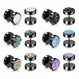JSDDE Piercing 12 Stück Ohrstecker aus Chirurgenstahl Fake Plugs Ohrläppchen Ohrringe Fake Ohr Cheater Tunnel Plug Barbell Ohrpiercing für Damen Herren (Schwarz)