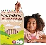 Honeysticks Little Learner Jumbo Dreikant Buntstifte Dick für Kinder, 12er Pack – Vorschul Farbstifte mit Ungiftigem Bienenwachskern, Griffige Dreikant-Form, Leuchtende Farben, Malstifte ab 1 Jahr