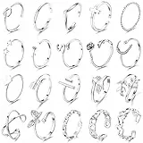 CASSIECA 20 Stücke Silber Ringe Set Verstellbare Finger Ringe Offene Knoten Verschiedene Stapelbare Gelenkschwanz Strand Schmetterlings Herz Schmuck für Frauen Mädchen