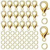 Doxiru 400-teiliges Armbandverschluss-Set, 200 Armbandverschlüsse und 200 Biegeringe für selbstgemachte Armbänder, Halsketten, Anhänger, Kunsthandwerk, Schmuckherstellung (Gold)