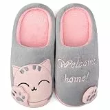 ChayChax Winter Baumwolle Hausschuhe Kinder Herren Damen Warme Plüsch Pantoffeln Weiche Bequeme, Grau Pink, 39/40 EU = Hersteller 40/41