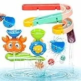 Badewannenspielzeug,16 STK Kugelbahn Badespielzeug, DIY Murmelbahn Badewannen Spielzeug mit Saugnäpfe, Krabben-Drehung Badespielzeug für Kinder, Lernspielzeug Geschenk für Baby Geburtstag