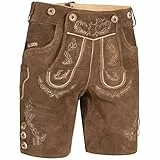PAULGOS Herren Trachten Lederhose HK11 + Träger, Echtes Leder, Größe 52 Hellbraun
