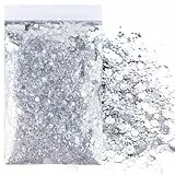 50g Silber Farben Glitzerpulver Set,Gemischte Grobe Feine FlockenCraft Glitzerpuder für Harz Nagelkunst Haare Gesicht Karten Festival Party Art Dekoration,Vier Größen (0,2 mm,1 mm,2 mm,3 mm)