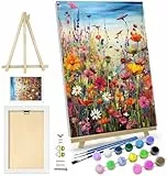 77iiAii Malen nach Zahlen Erwachsene Mit Rahmen und Staffelei - DIY Malen nach Zahlen Blumen Handgemalt Ölgemälde Kit, Paint by Numbers Adult Mit 3 - Pinseln und Acrylfarbe 30 x 40 cm