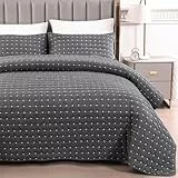 Qucover Tagesdecke 220x240 Dunkelgrau Baumwolle Bettüberwurf, Ultra Weiche Tagesdecke Stickerei, Bedspreads 220x240, Steppdecke mit 2 Kissenbezügen, Sofa Überwurfdecke Wohndecke für Bett