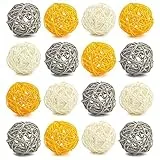Qeunrtiy Dekorative Kugeln für SchüSsel-MittelstüCk, 16 STÜCKE GroßE Rattan-Kugeln 2,8 Gelbe Weidenkugeln Dekorative Zweig-Kugeln-Kugeln
