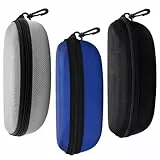 gogocow 3 Stück Brillenetui Hartschalen Sonnenbrillenetui mit Reißverschluss Kunststoffhaken Brillen Case für Sonnenbrillen und Lesebrillen (Schwarz Blau Grau)