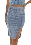 Alaster Queen Damen Jeans-Bleistiftrock, hohe Taille, figurbetont, Jeans, geteilter Rock für Damen, hellblau, M